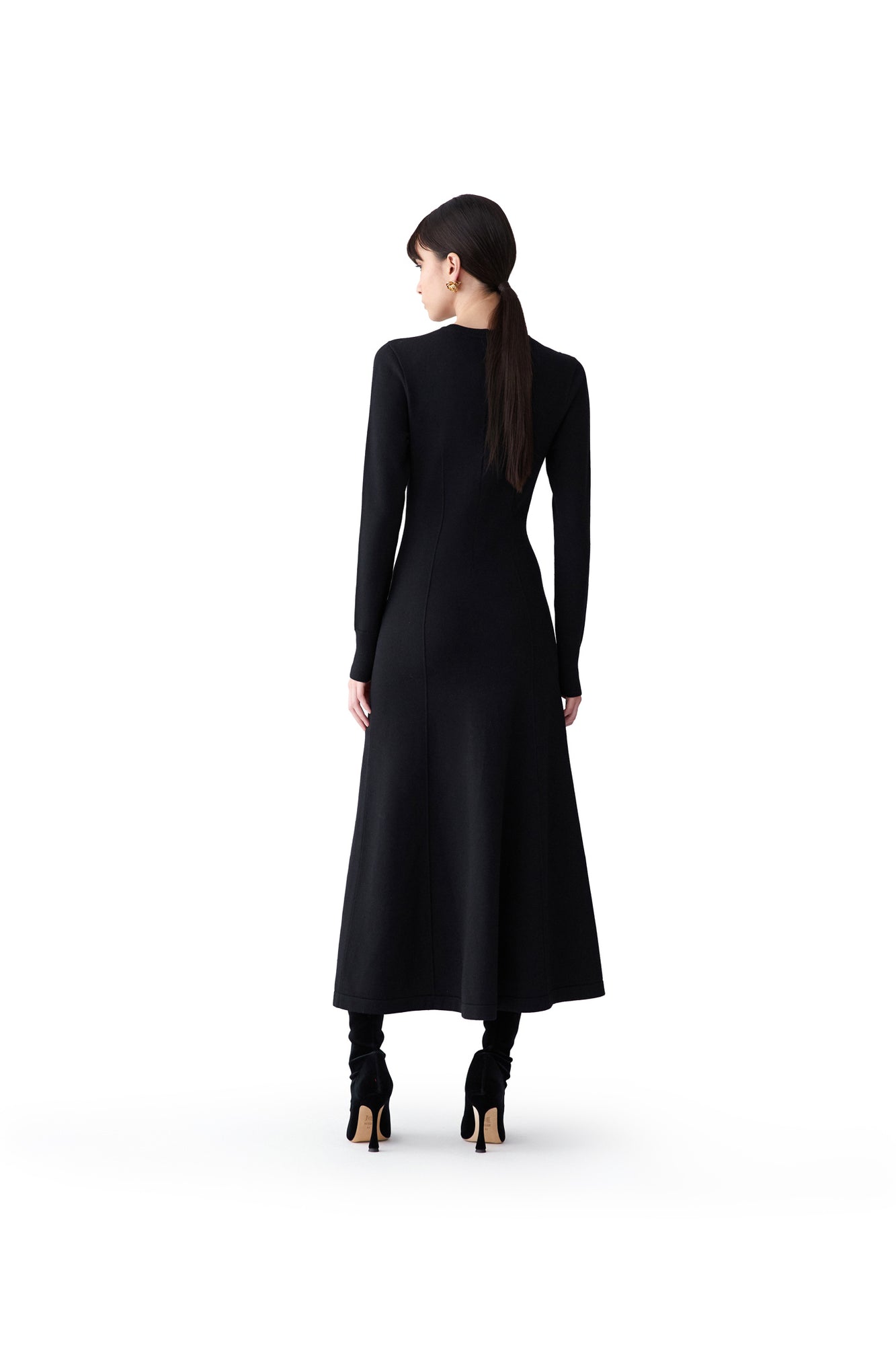 Embroidered Long Sleeve Crewneck Midi Dress | Black Multi