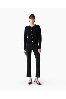 Long Sleeve Crewneck Cardigan With Jewel Buttons | Black