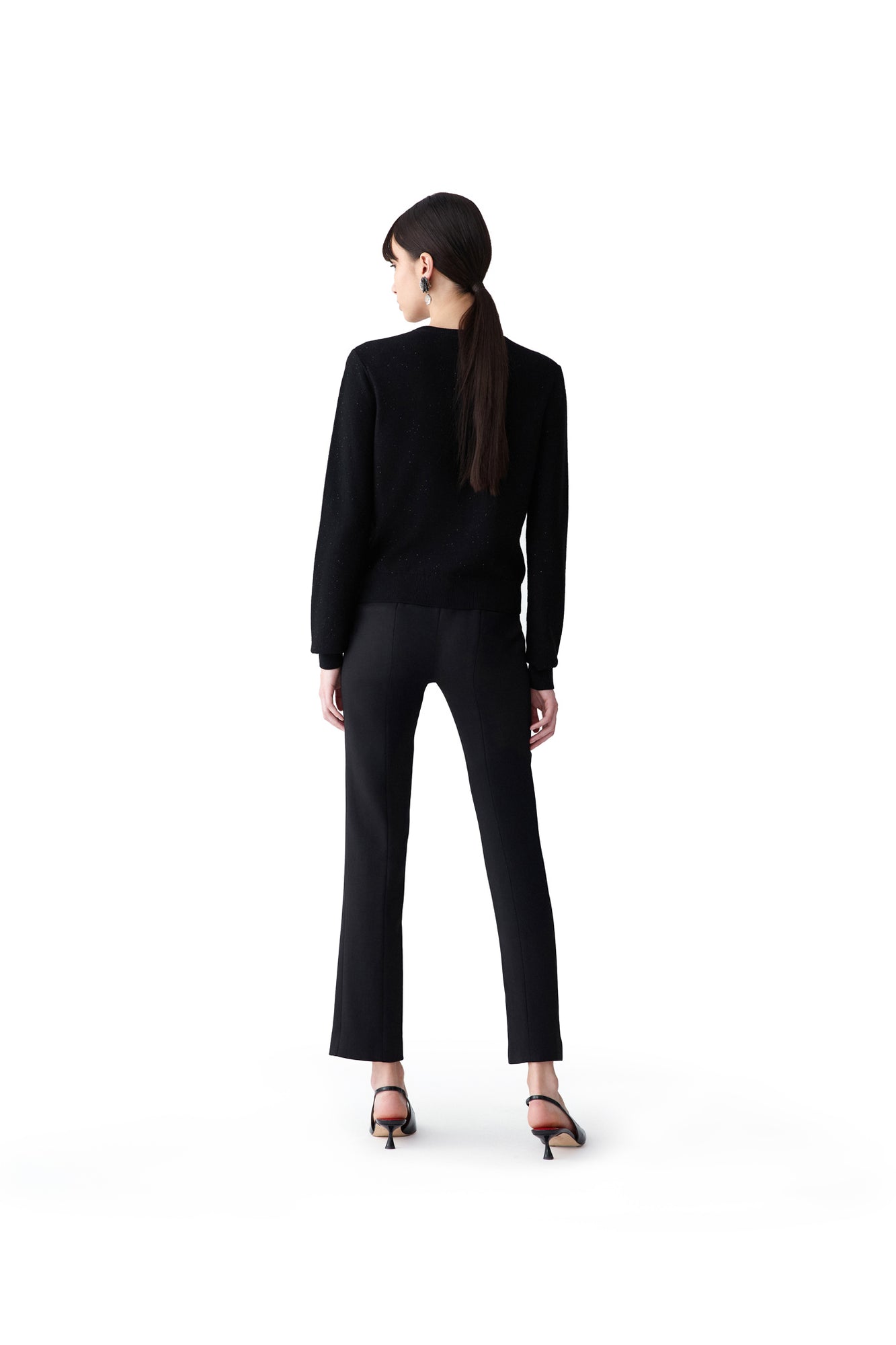Long Sleeve Crewneck Cardigan With Jewel Buttons | Black