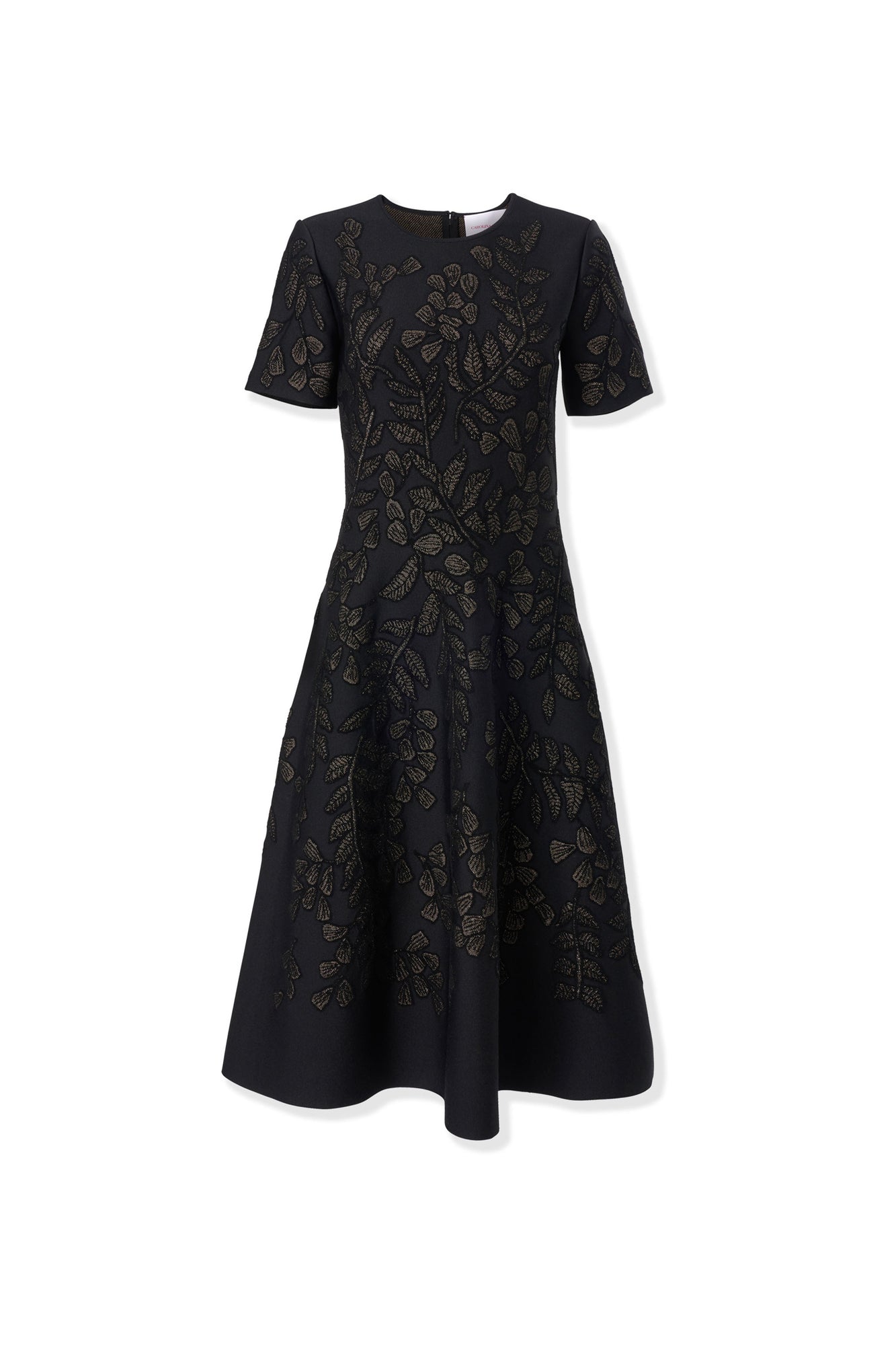 Short Sleeve Crewneck Flare Dress | Black/Gold