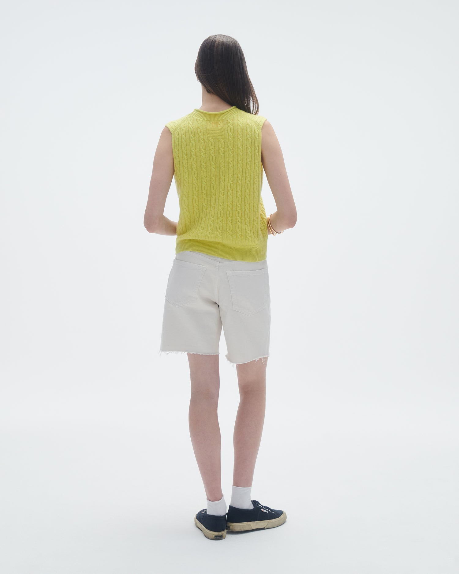 Womens | Cable Vest In Cashmere | Lemon