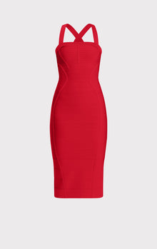 S/L Cross Back Bandage Midi Dress | Chili