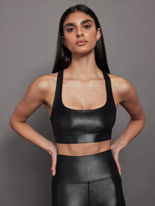 Criss Cross Bra in Crocodile Takara Shine | Black