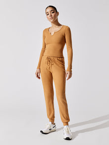 Brushed Ribbed Slim Jogger | Brown Sugar