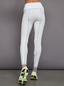 High Rise Fleece Back Seam Legging | White