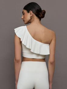 Ruffle One Shoulder Bra in Diamond Compression | Cloud Dancer