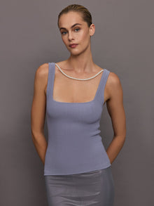 Pearl Necklace Sweater Tank | Lavender Grey