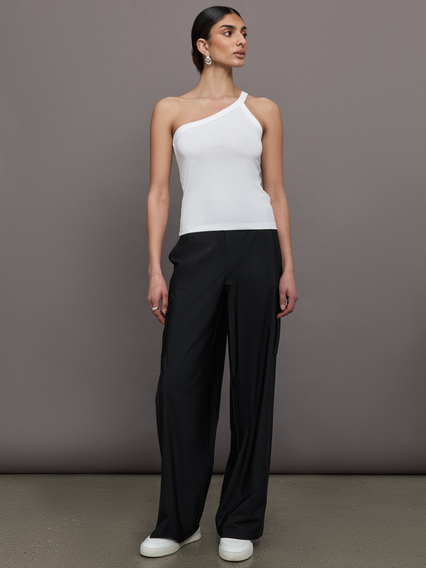 One Shoulder Tank in Ribbed Jersey | White