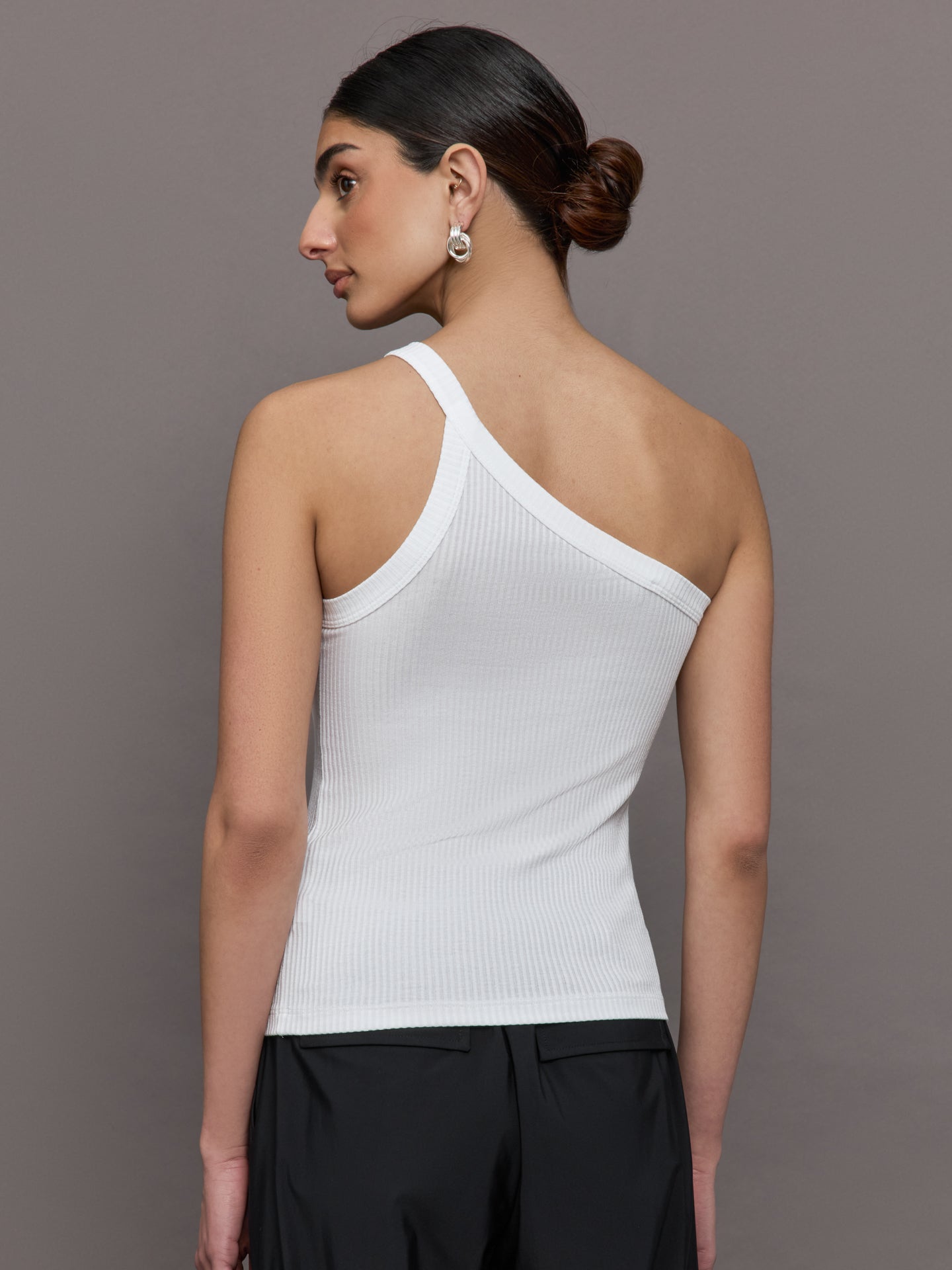 One Shoulder Tank in Ribbed Jersey | White