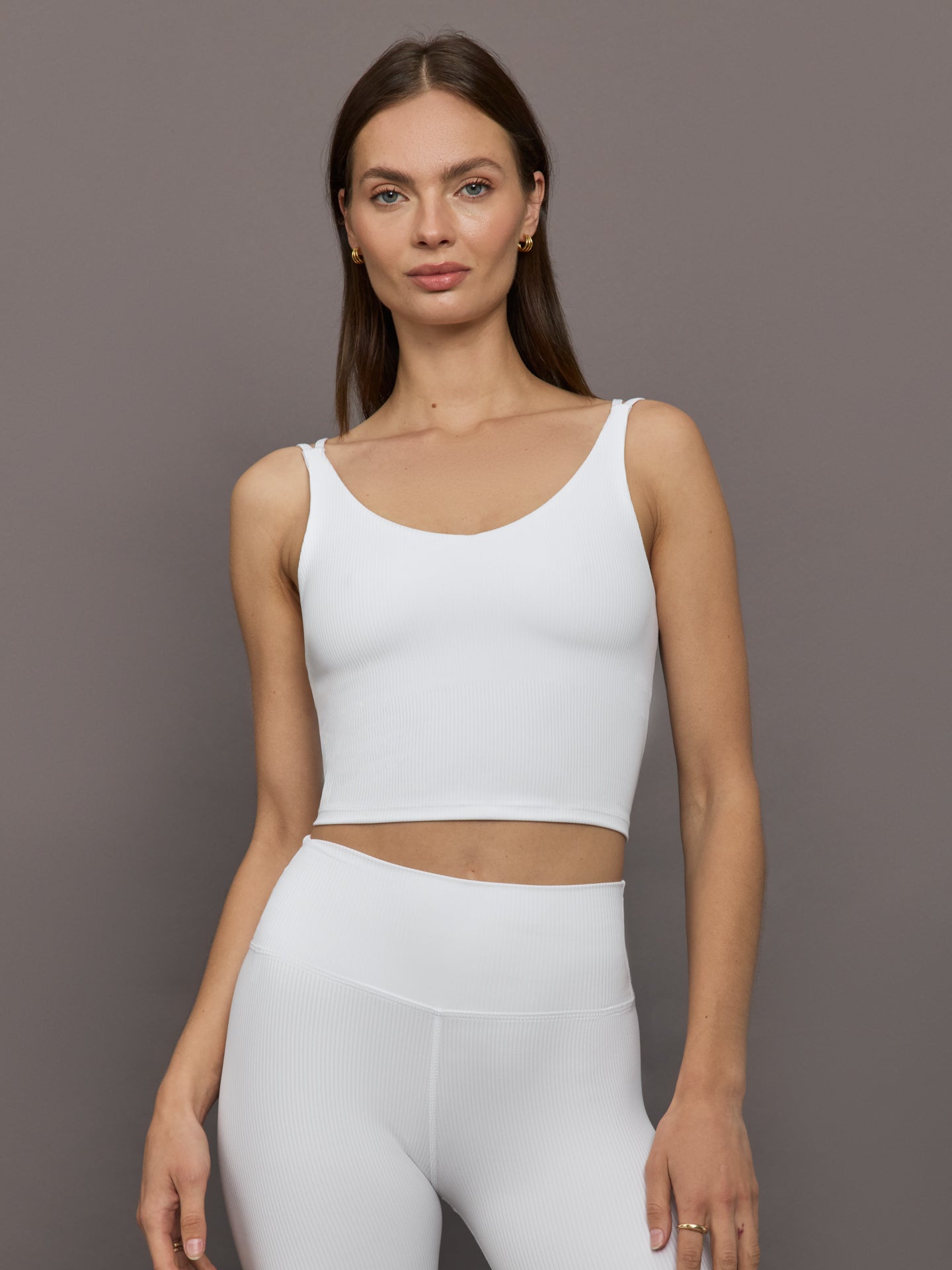 V-Neck Tank in Ribbed Melt | White