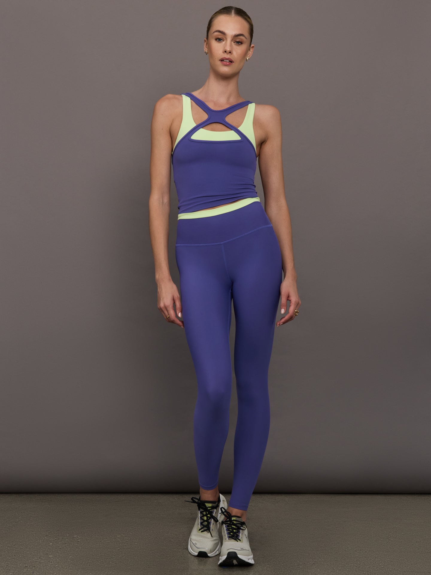 High Neck Cut Out Colorblock Tank in Melt | Future Dusk/ Matcha