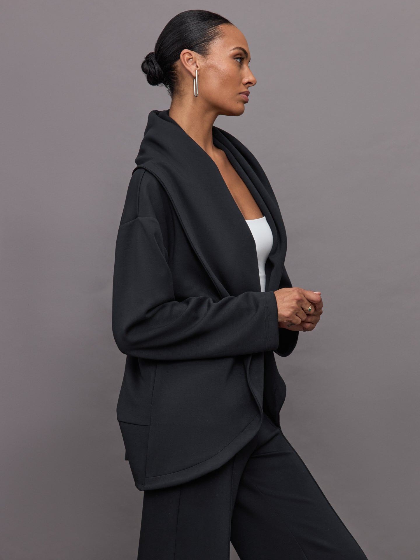 Knit Cocoon Cardigan in Interlock | Black