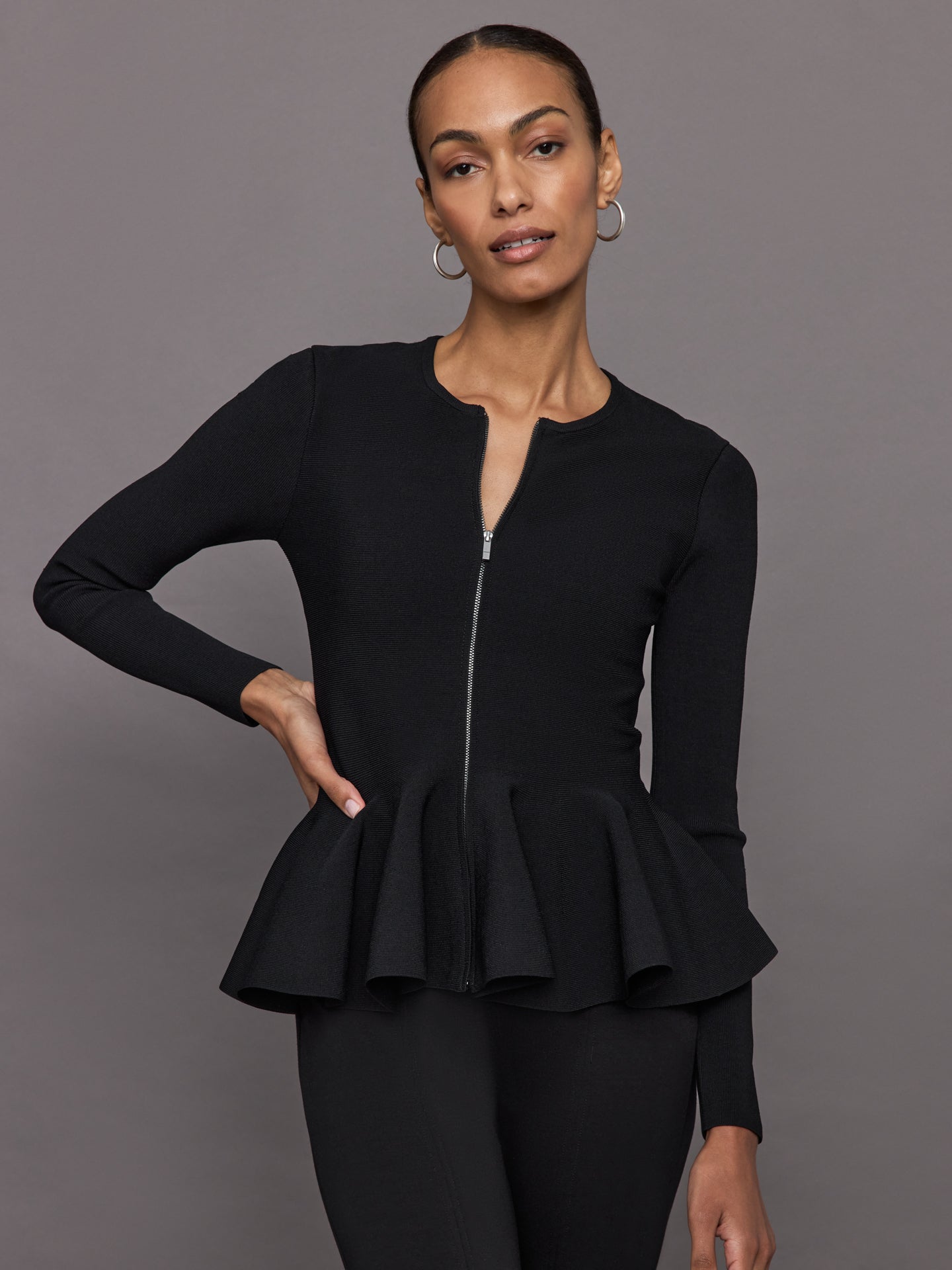 Peplum Zip Up | Black