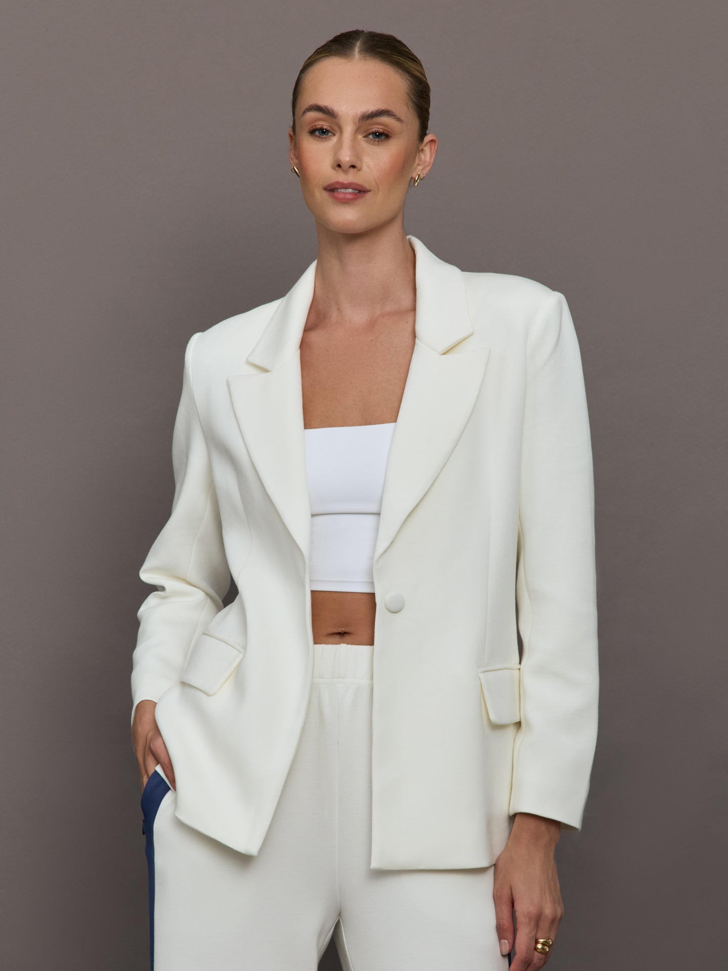 Single Breasted Blazer in Scuba | Ivory