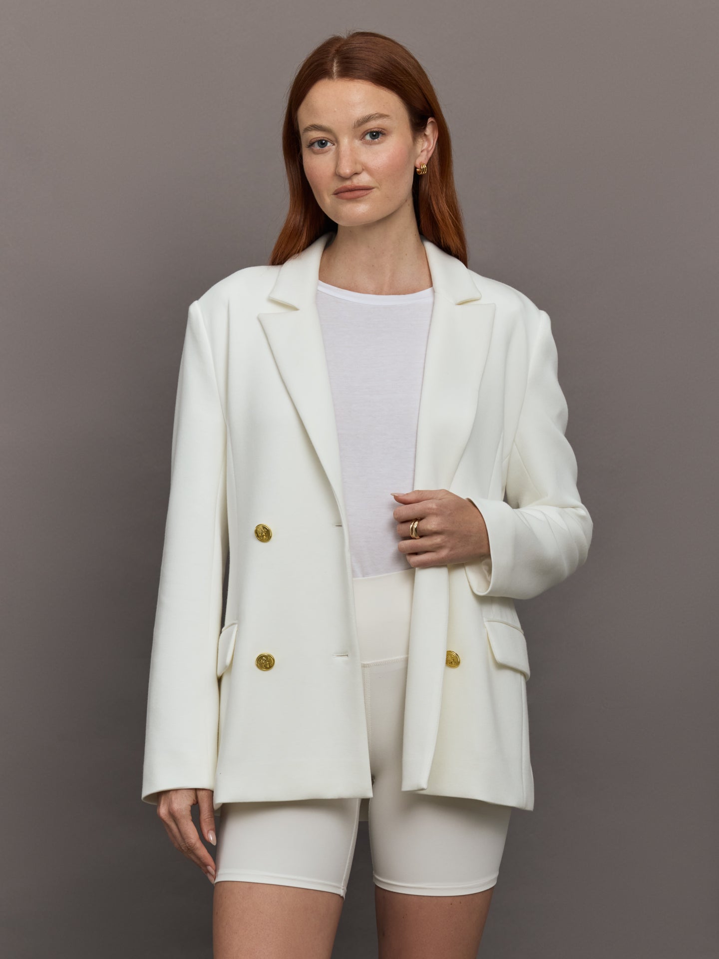 Double Breasted Blazer in Scuba | White