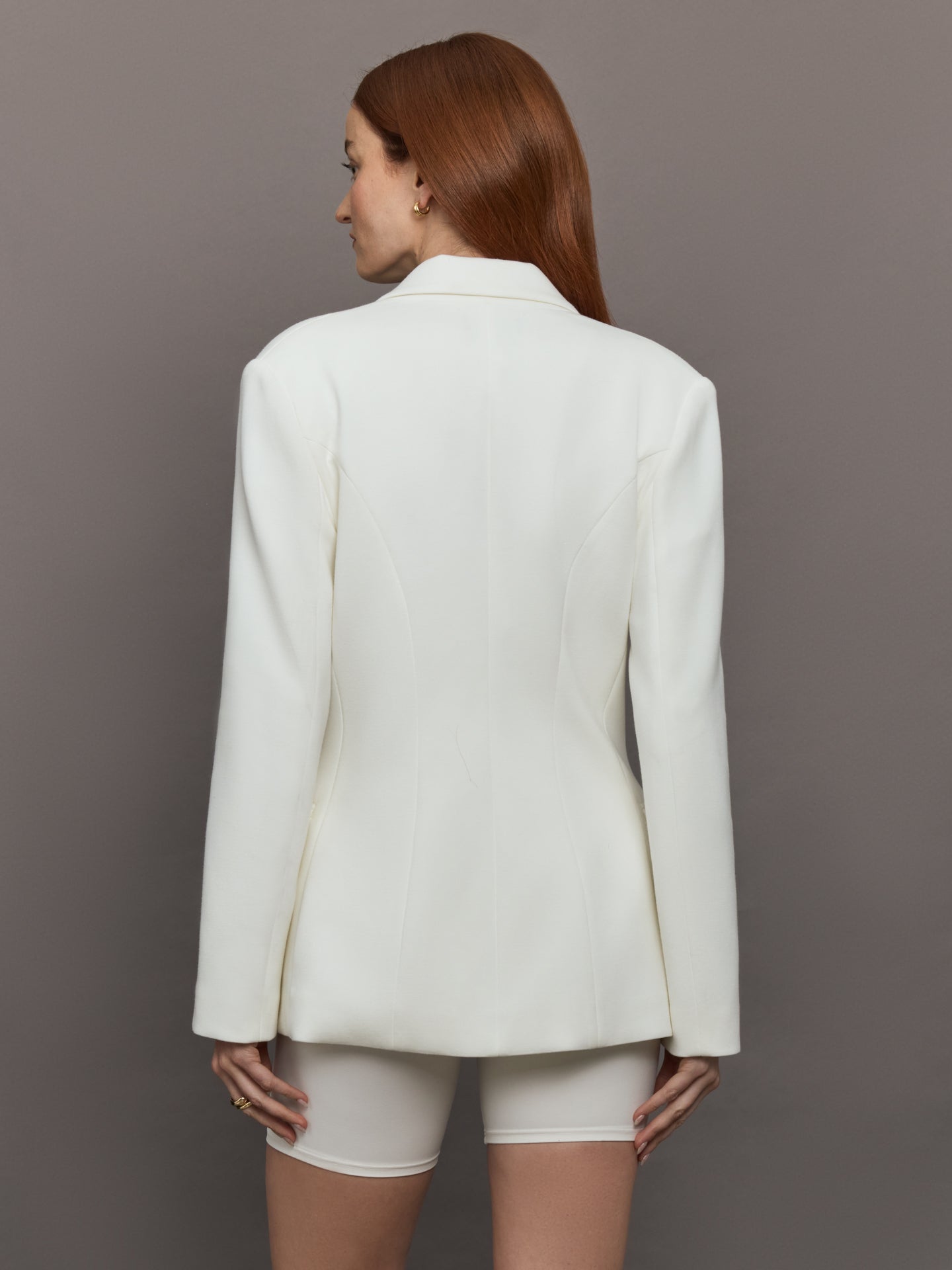 Double Breasted Blazer in Scuba | White