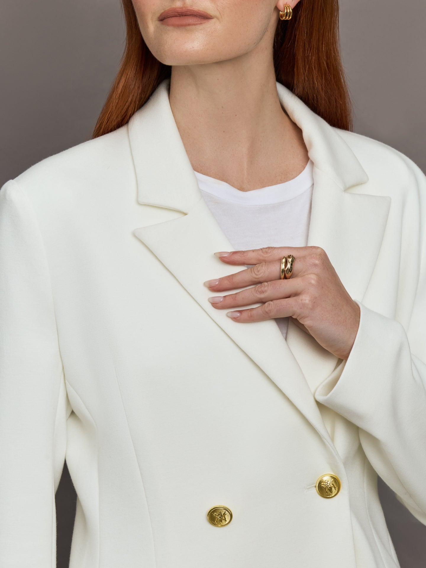 Double Breasted Blazer in Scuba | White