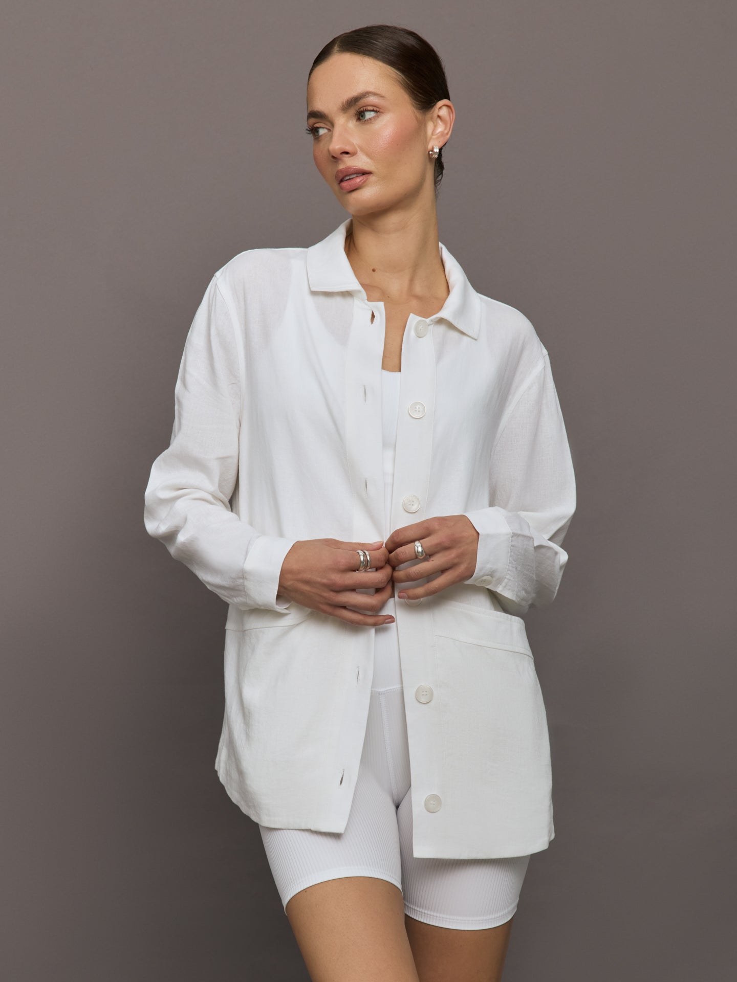 Linen Shirt Jacket | White
