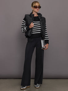 Slouchy Off Shoulder Sweater | Black / White Stripe