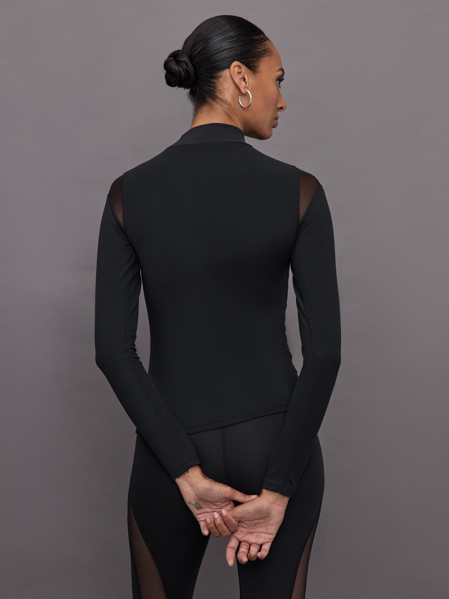 Sheer Spliced Mock Neck in Melt | Black