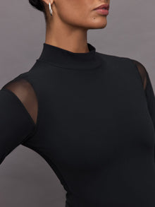 Sheer Spliced Mock Neck in Melt | Black