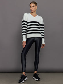 Striped Puff Sleeve Sweater | Cream/ Black