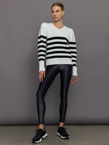 Carbon38 | Striped Puff Sleeve Sweater | Cream/ Black