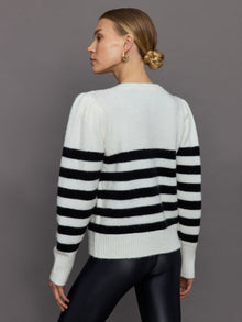 Striped Puff Sleeve Sweater | Cream/ Black