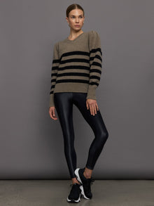 Carbon38 | Striped Puff Sleeve Sweater | Stone/ Black