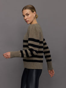 Striped Puff Sleeve Sweater | Stone/ Black