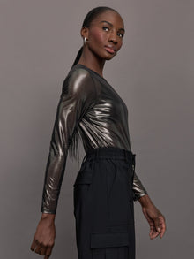 Silver Mesh Long Sleeve Top | Grey Mesh