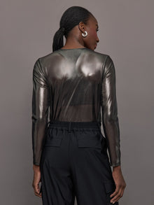 Silver Mesh Long Sleeve Top | Grey Mesh