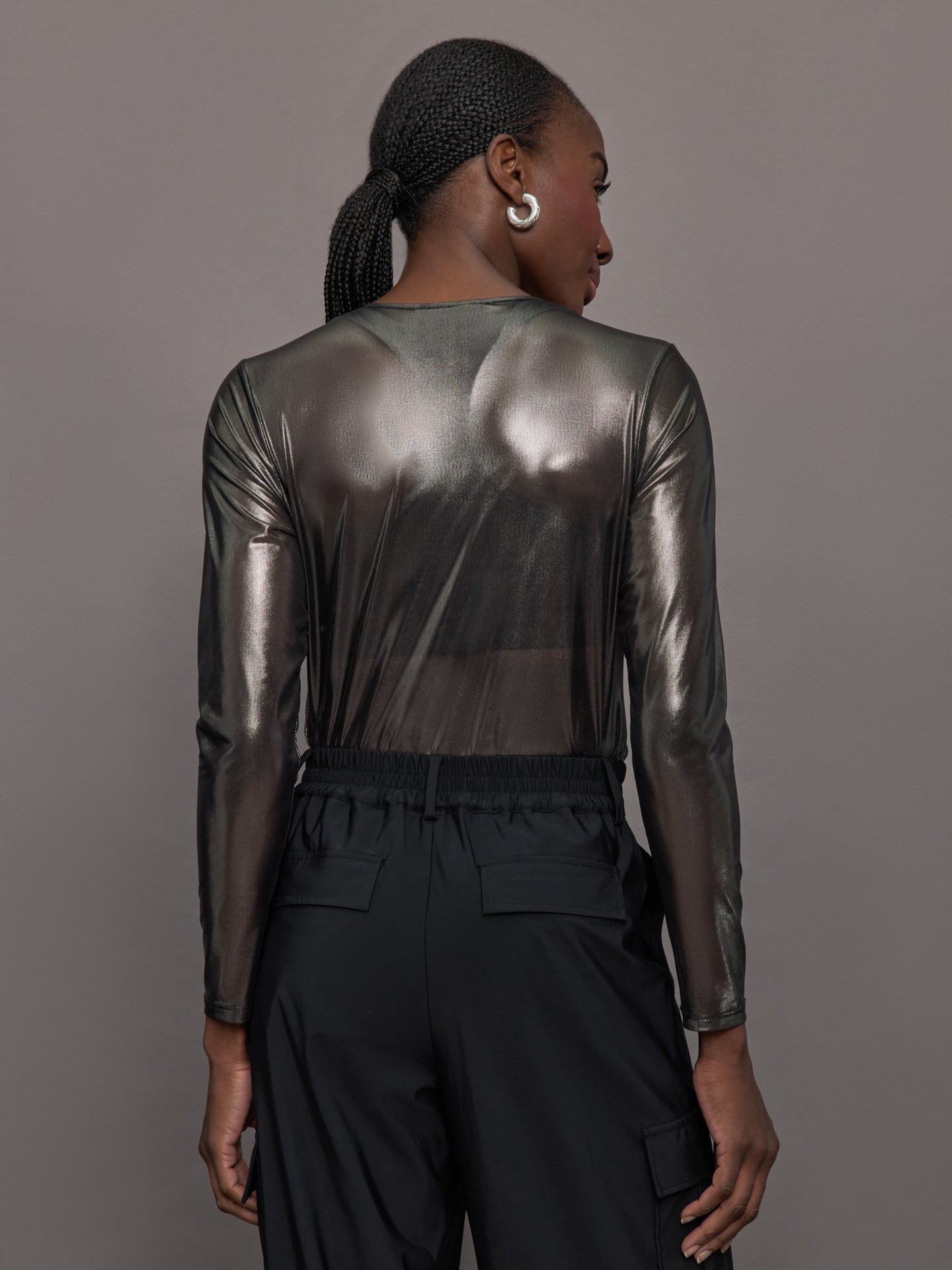 Silver Mesh Long Sleeve Top | Grey Mesh