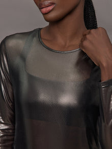 Silver Mesh Long Sleeve Top | Grey Mesh