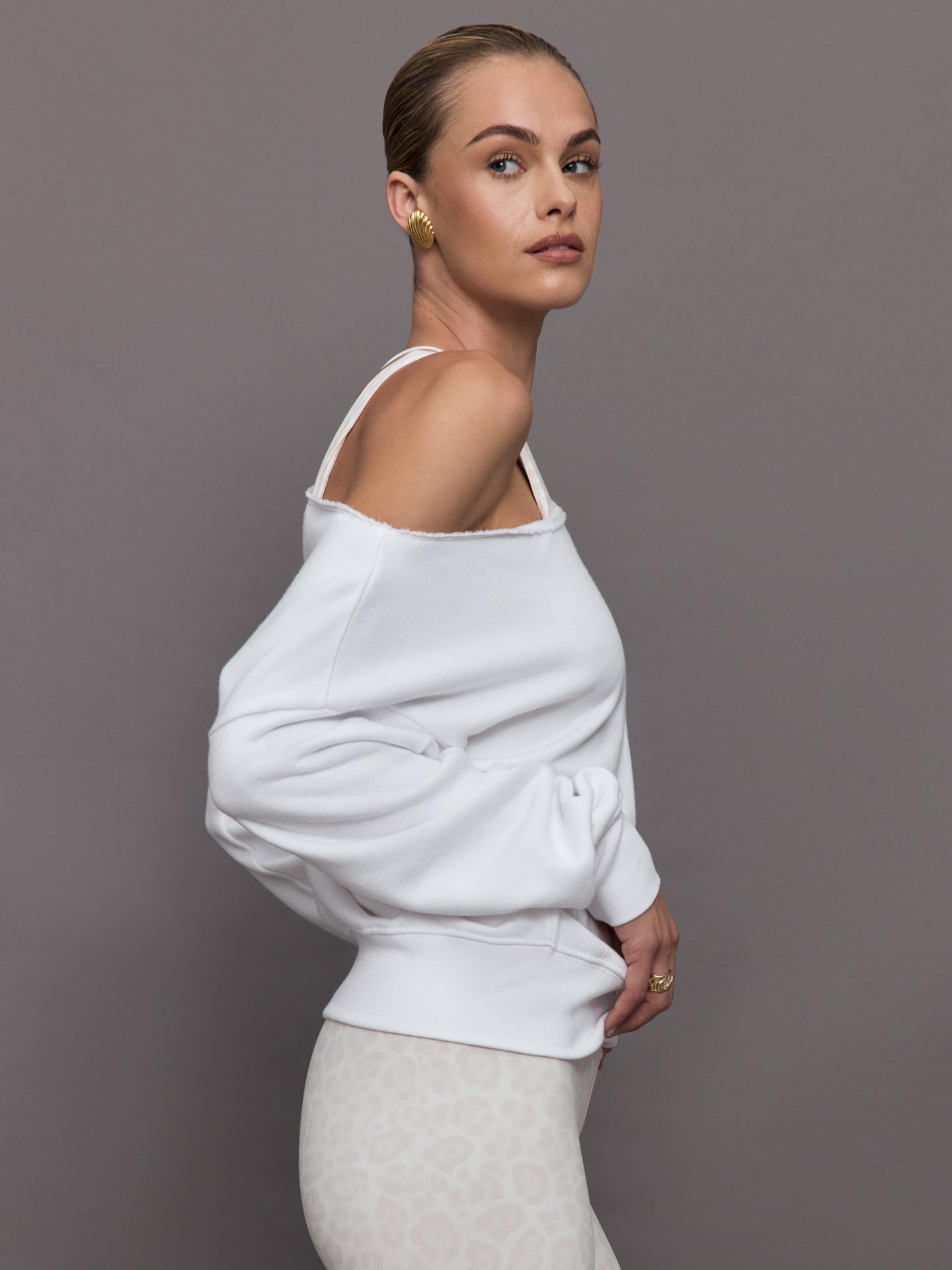 Off Shoulder Sweatshirt in French Terry | White