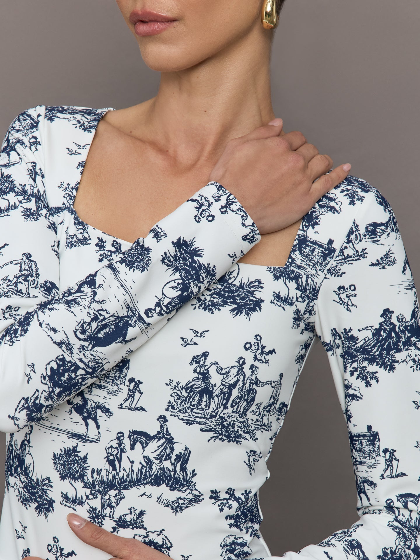 Toile Long Sleeve Top | Navy Toile