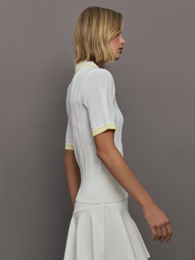 Short Sleeve Collared Tennis Top | White / Pastel Yellow