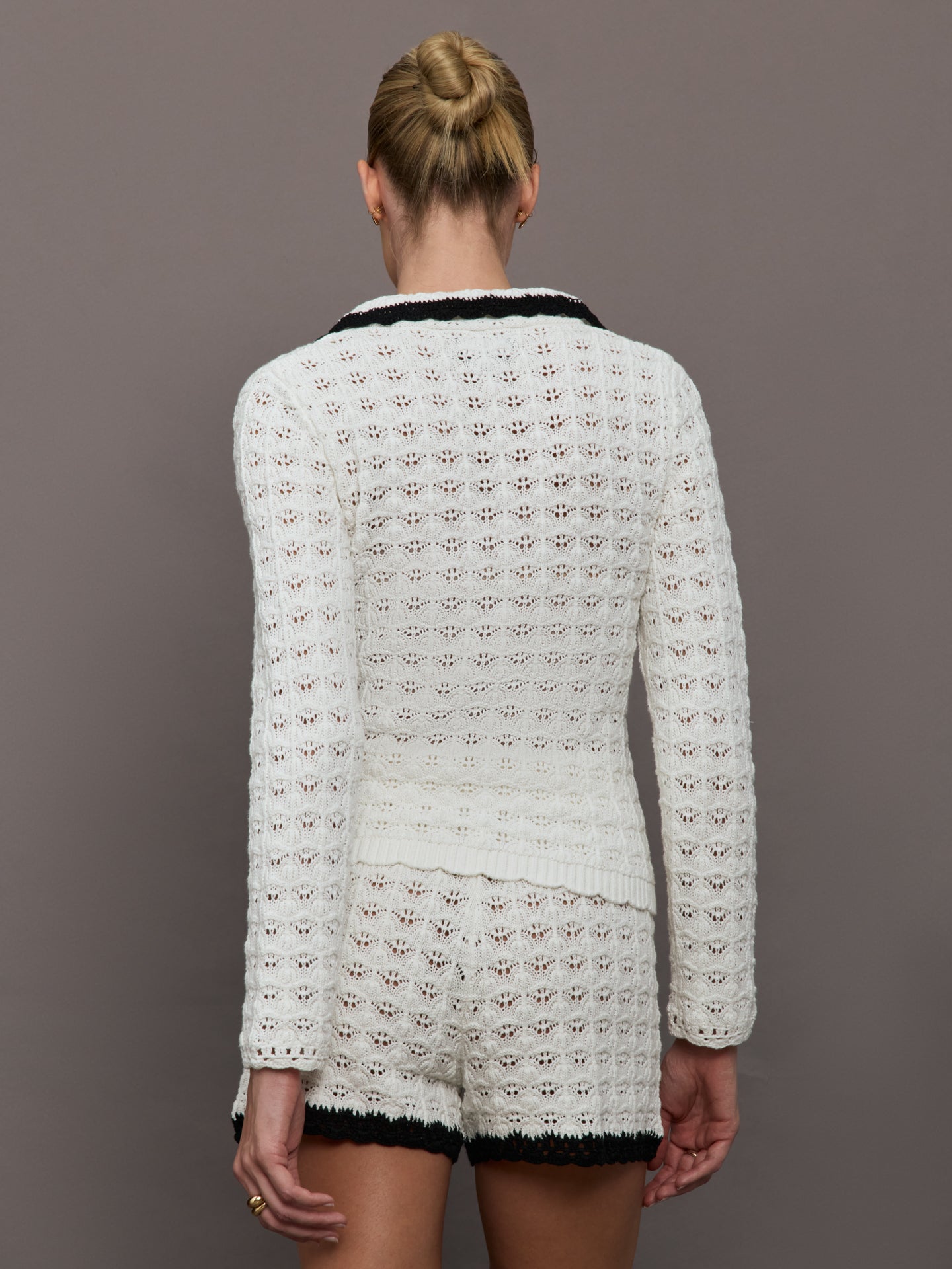 Crochet Long Sleeve Polo Top | Ivory