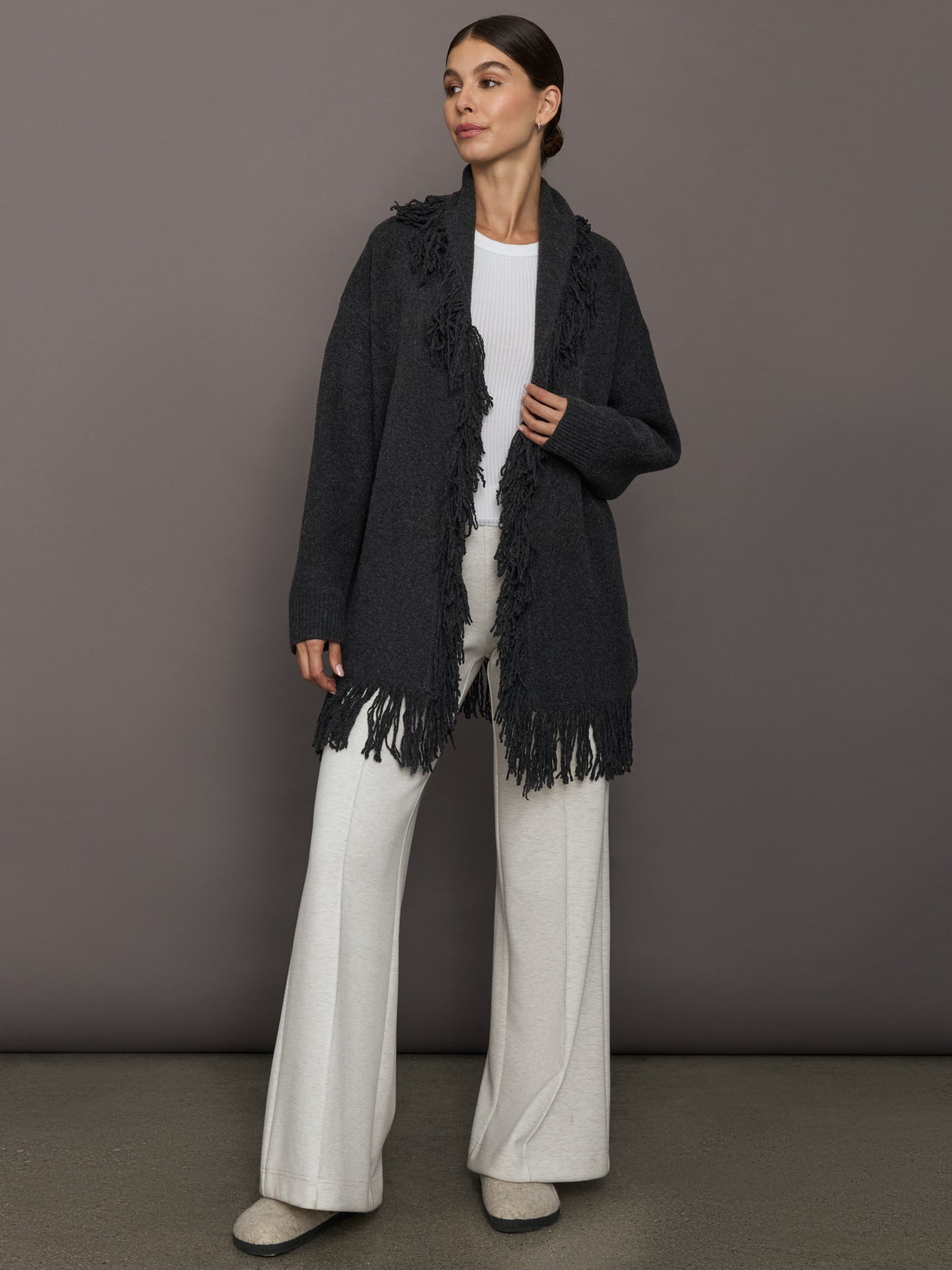 Tassel Shawl Collar Sweater | Charcoal