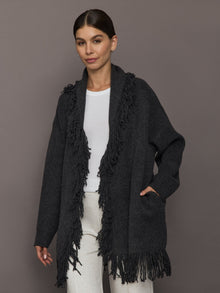 Tassel Shawl Collar Sweater | Charcoal