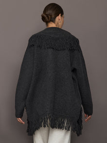 Tassel Shawl Collar Sweater | Charcoal