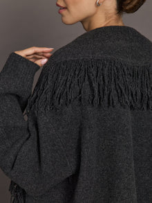 Tassel Shawl Collar Sweater | Charcoal
