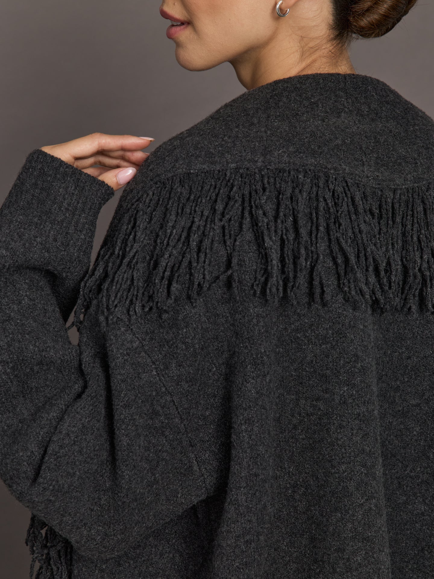 Tassel Shawl Collar Sweater | Charcoal