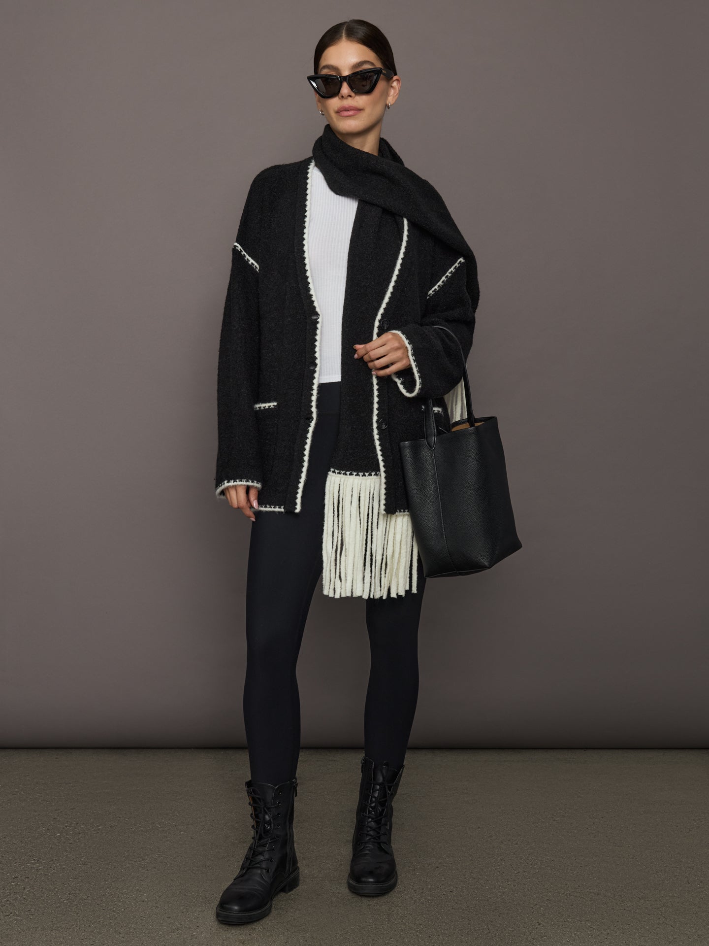 Sweater with Scarf | Black/Cream