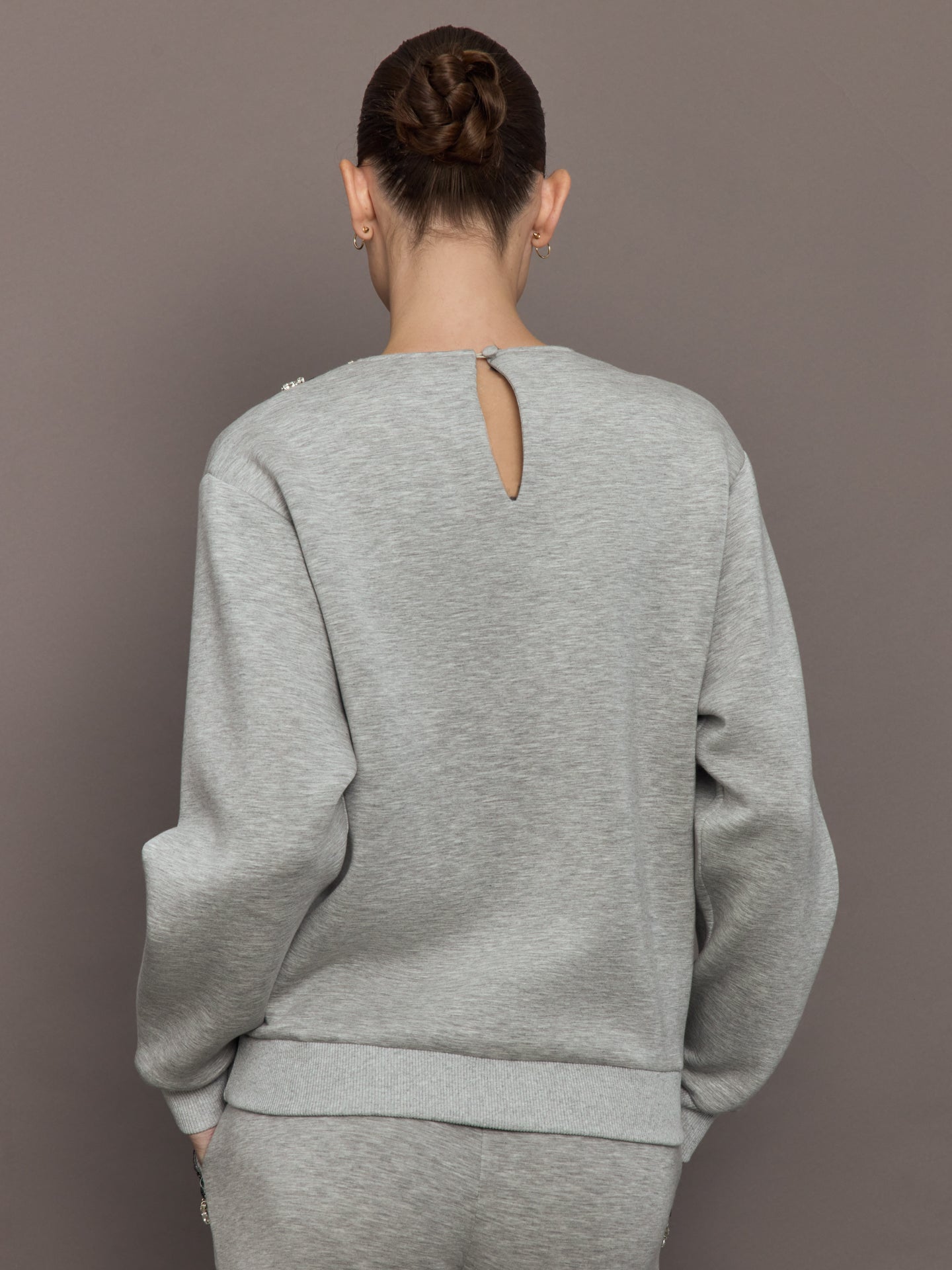 Jewel Embellished Sweatshirt in Scuba | Heather Grey