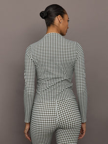 Houndstooth Mock Neck Top | Ivory / Faded Black