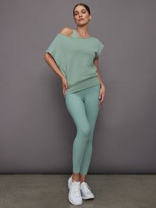 Short Sleeve Off Shoulder Sweatshirt in French Terry | Granite Green