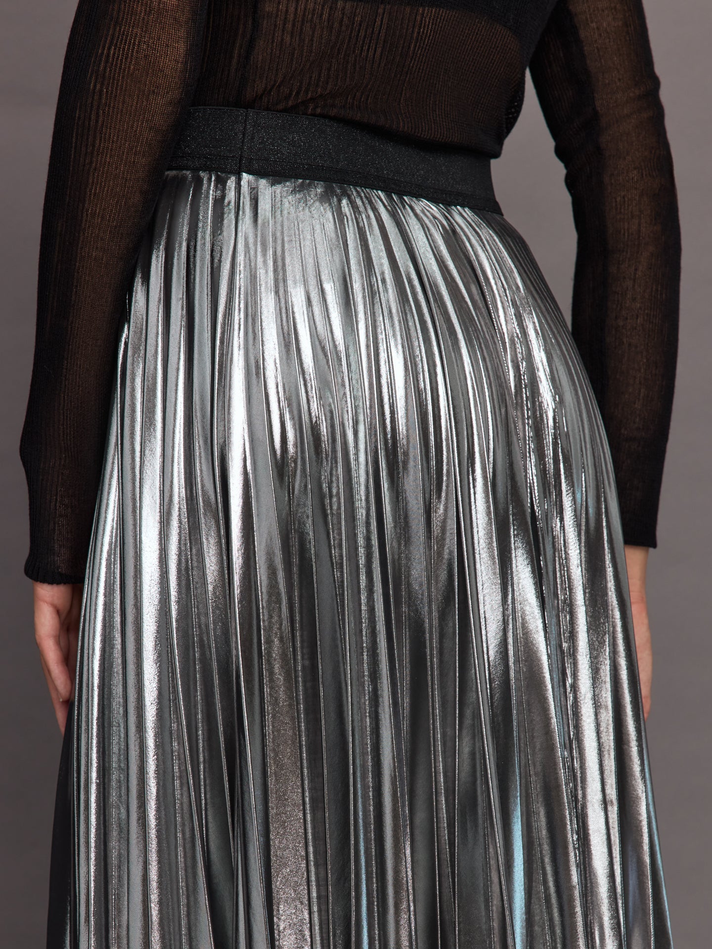 Metallic Pleated Skirt | Silver