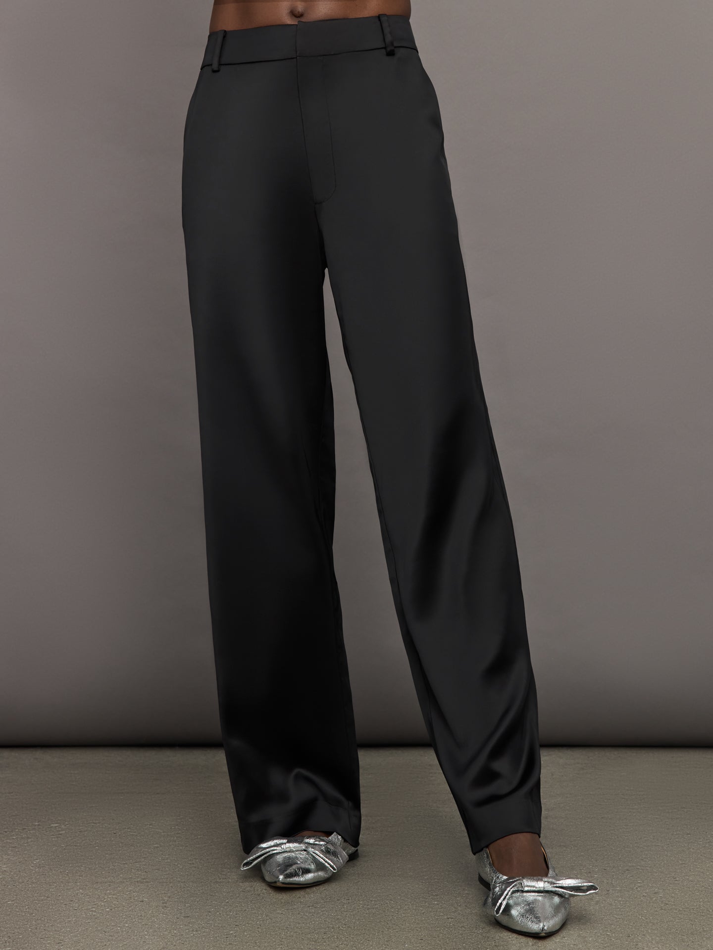 Satin Straight Leg Pant | Black
