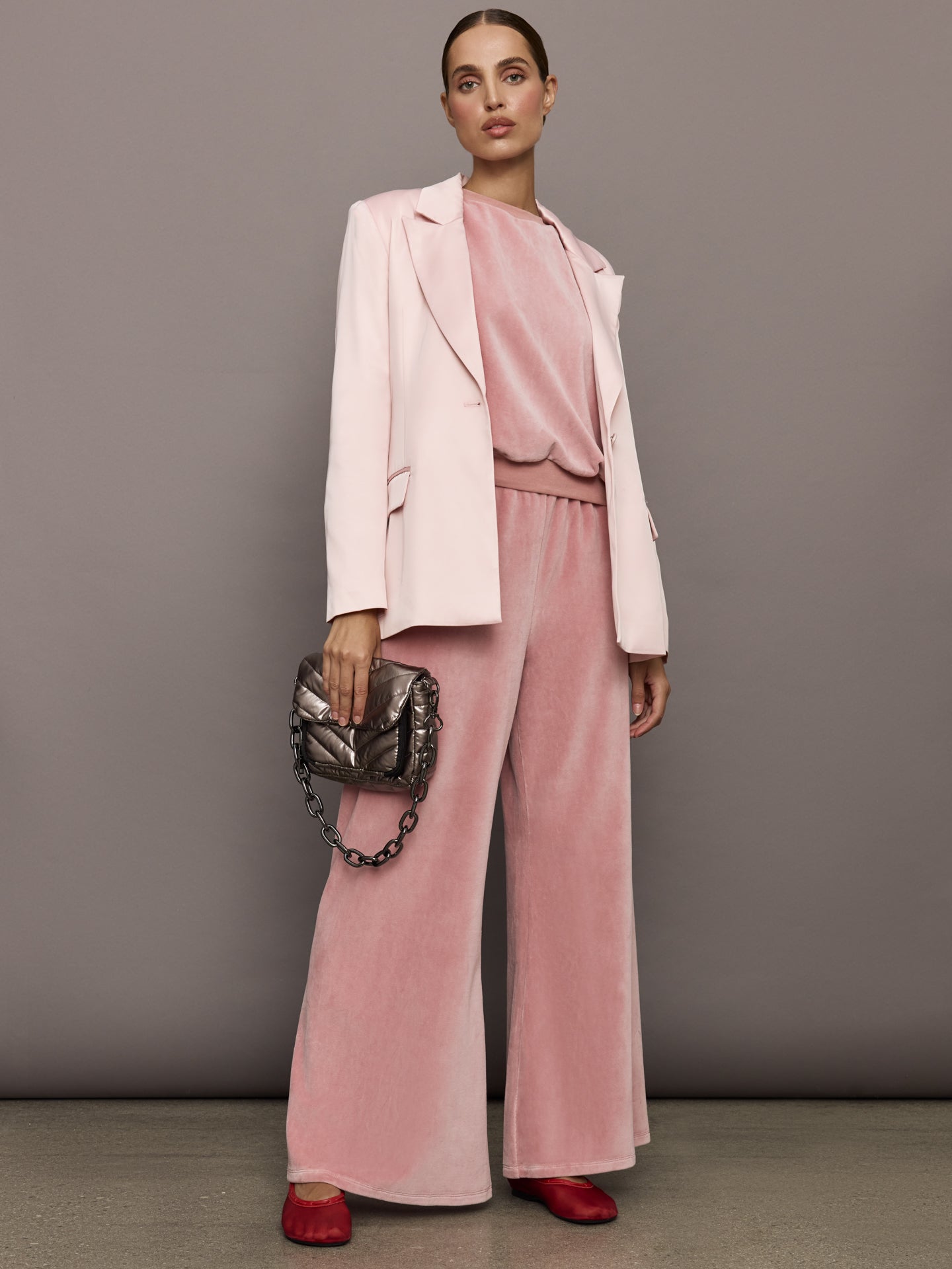 Wide Leg Pant in Velour | Blush